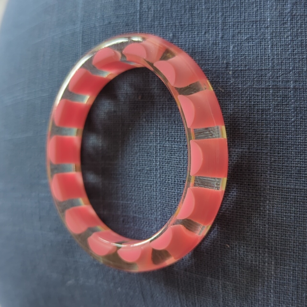 Vintage Clear & Pink Dot Lucite Maiden Bangle 50s-60s